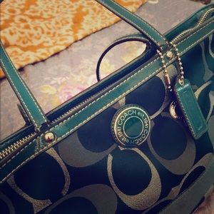 Teal Green Blue Coach Tote Purse Shoulder Bag